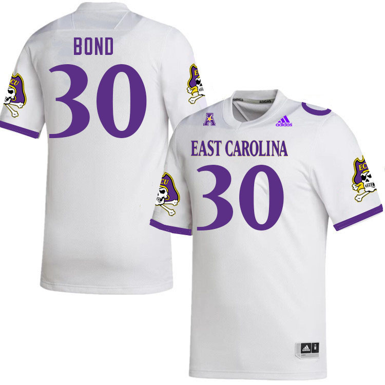 Men #30 Javious Bond ECU Pirates College Football Jerseys Stitched Sale-White - Click Image to Close